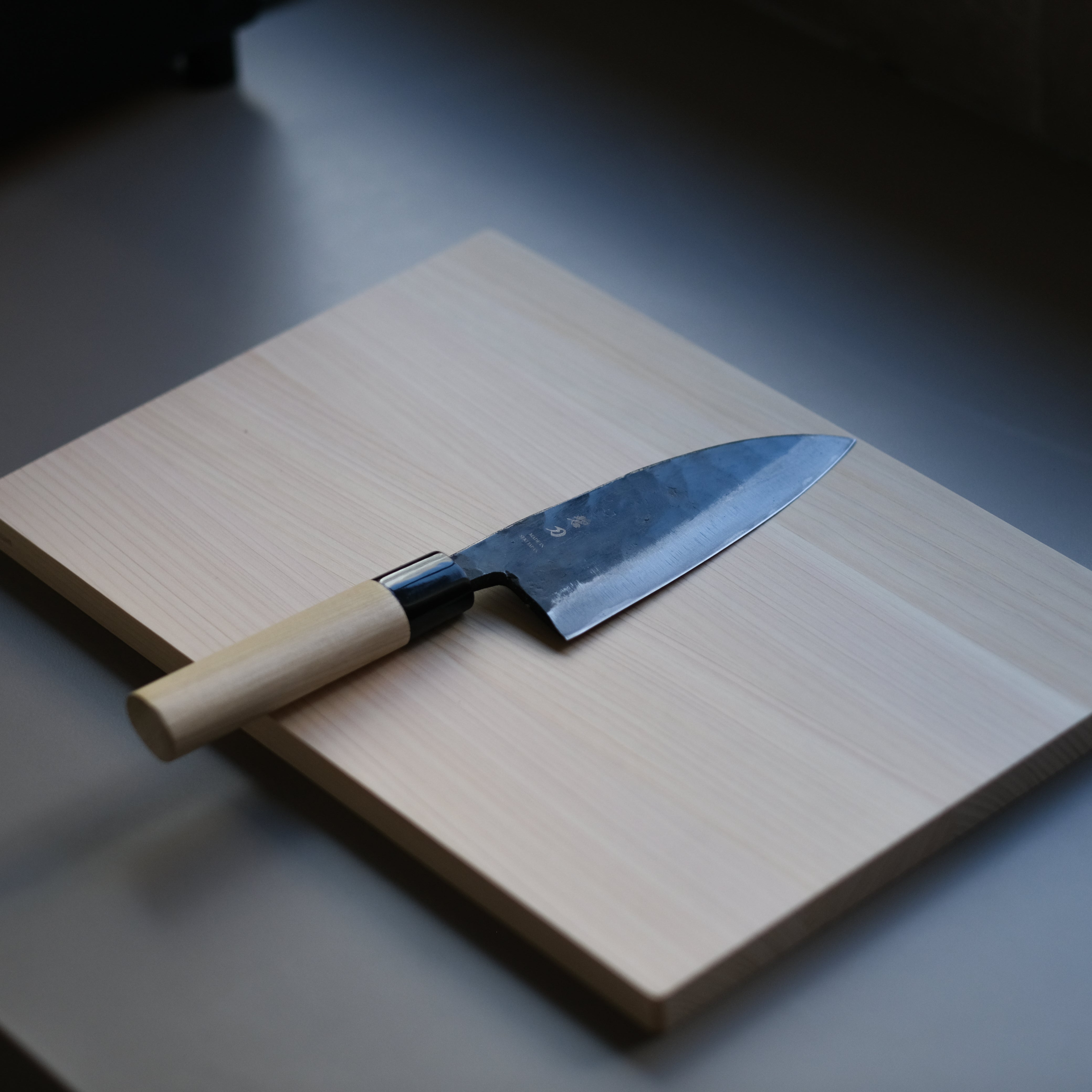 aoba Carbon Steel Kurouchi Deba Knife Magnolia Handle