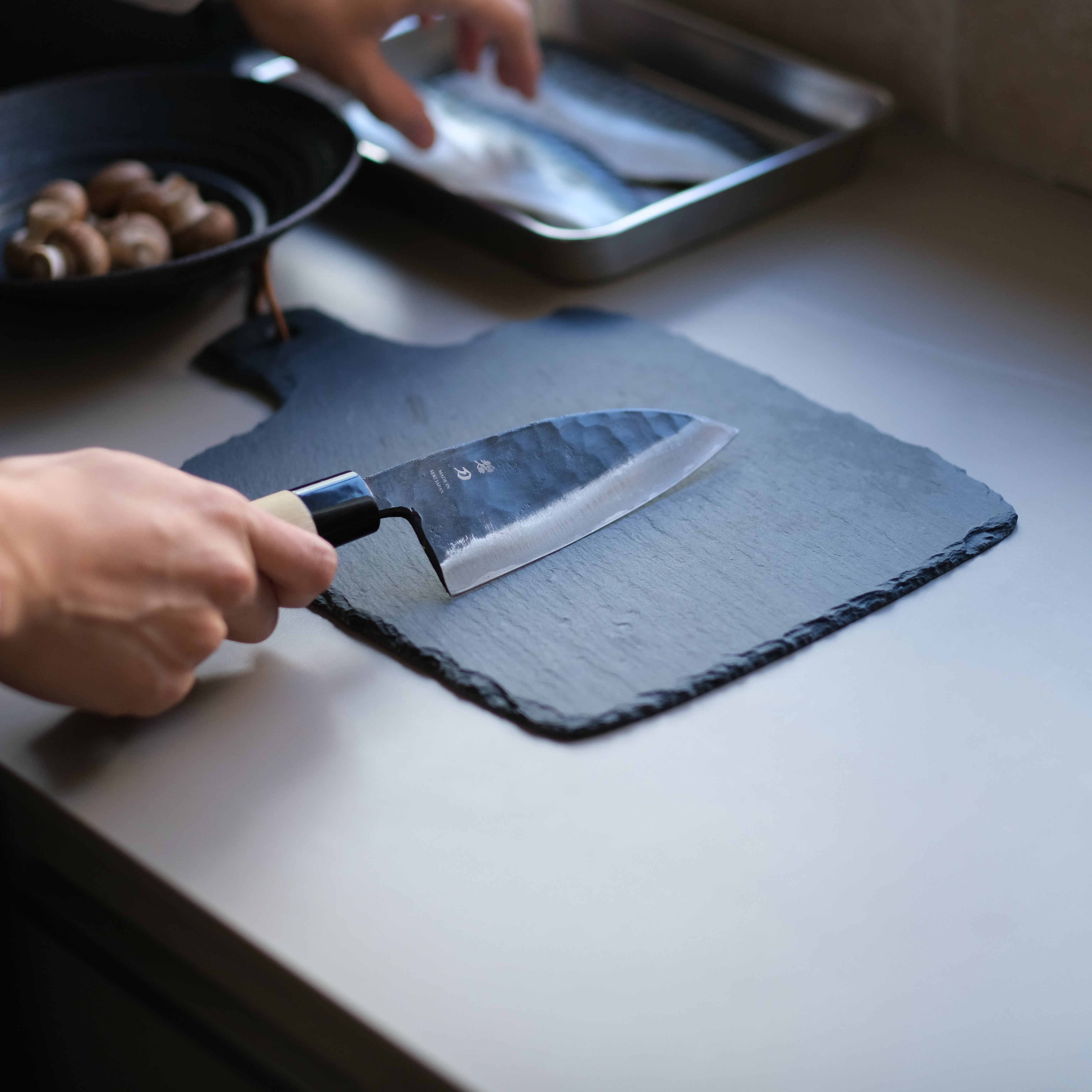 aoba Carbon Steel Kurouchi Deba Knife Magnolia Handle