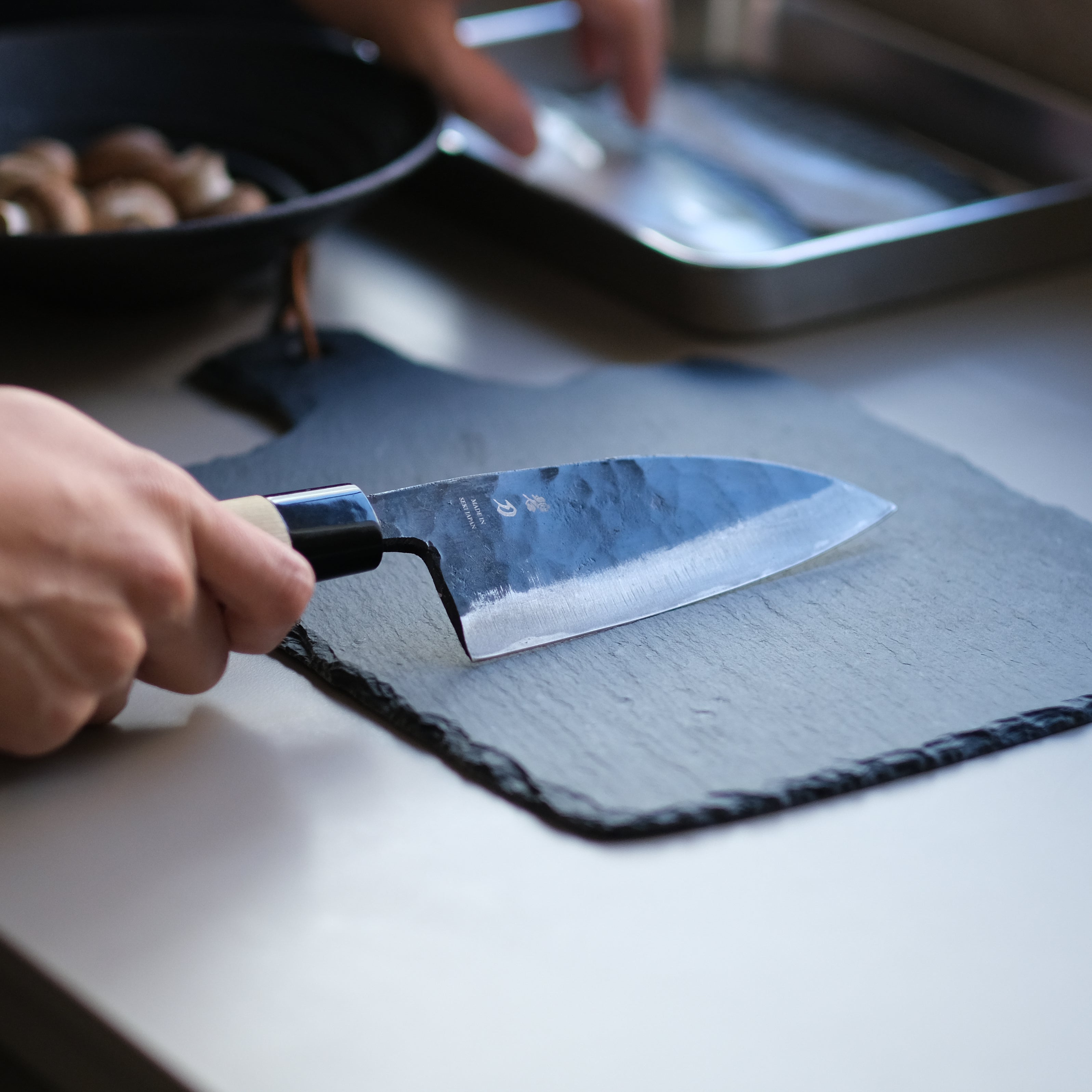 aoba Carbon Steel Kurouchi Deba Knife Magnolia Handle