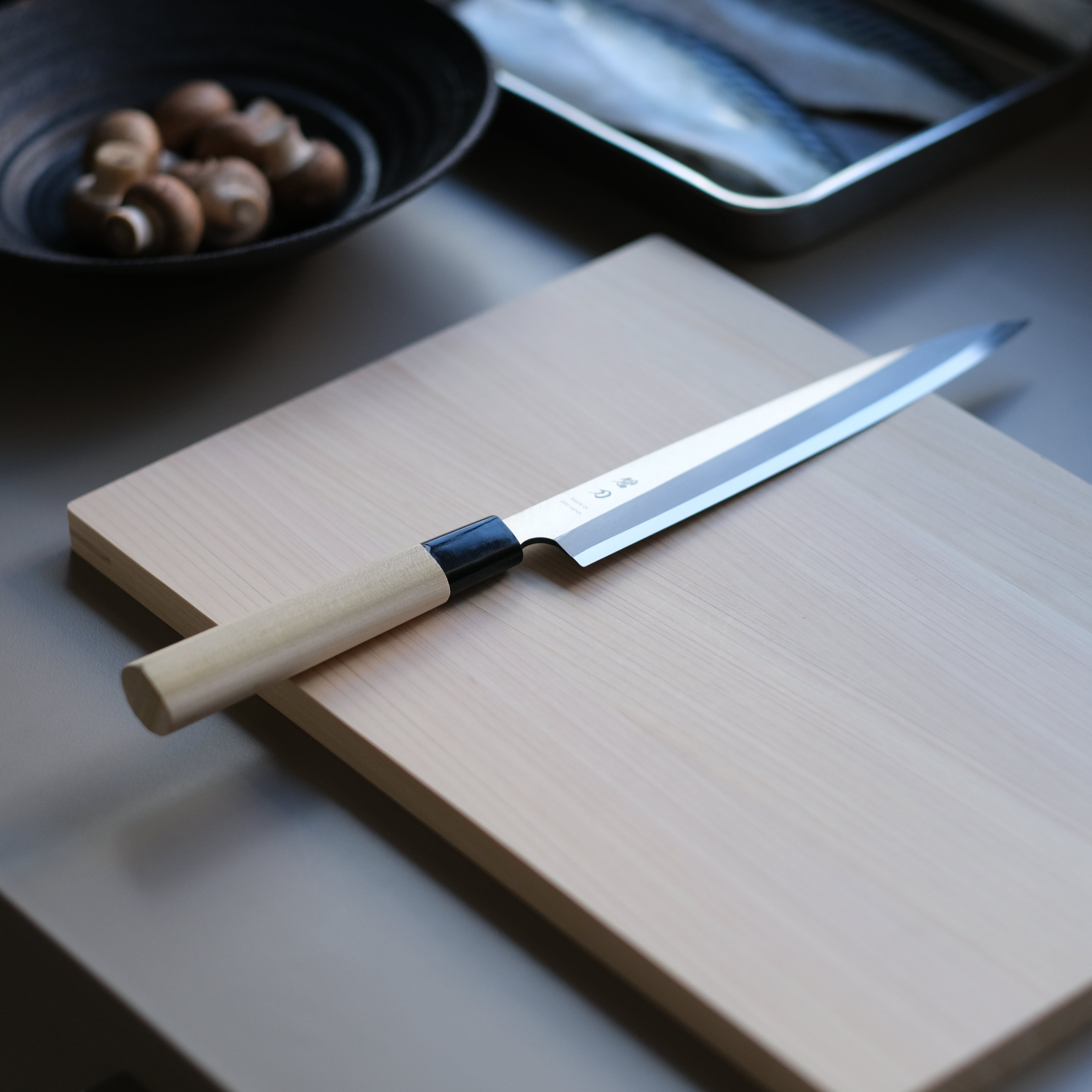 aoba Carbon Steel Yanagiba Knife – Magnolia Wood Handle