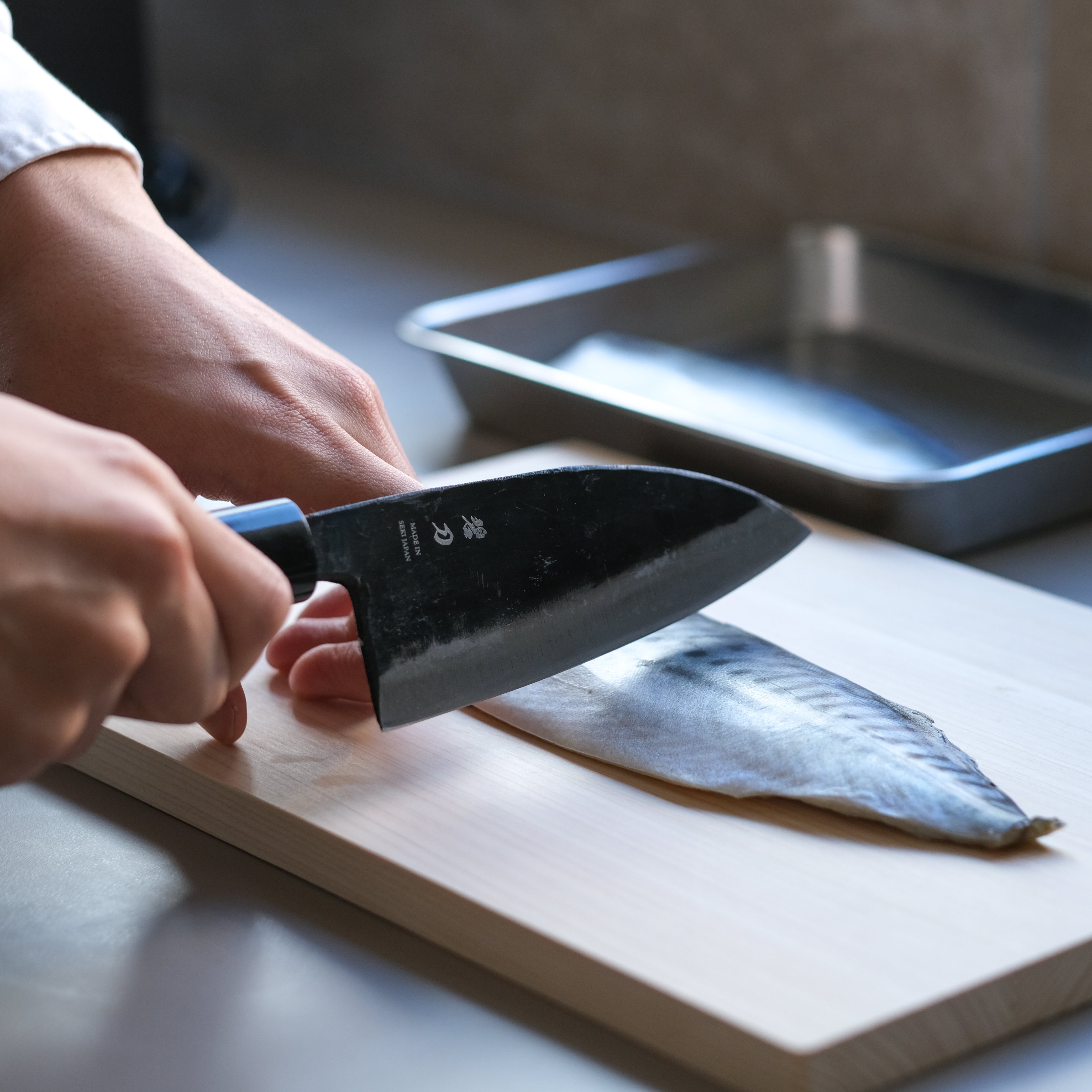 aoba Carbon Steel Kurouchi Deba Knife Magnolia Handle