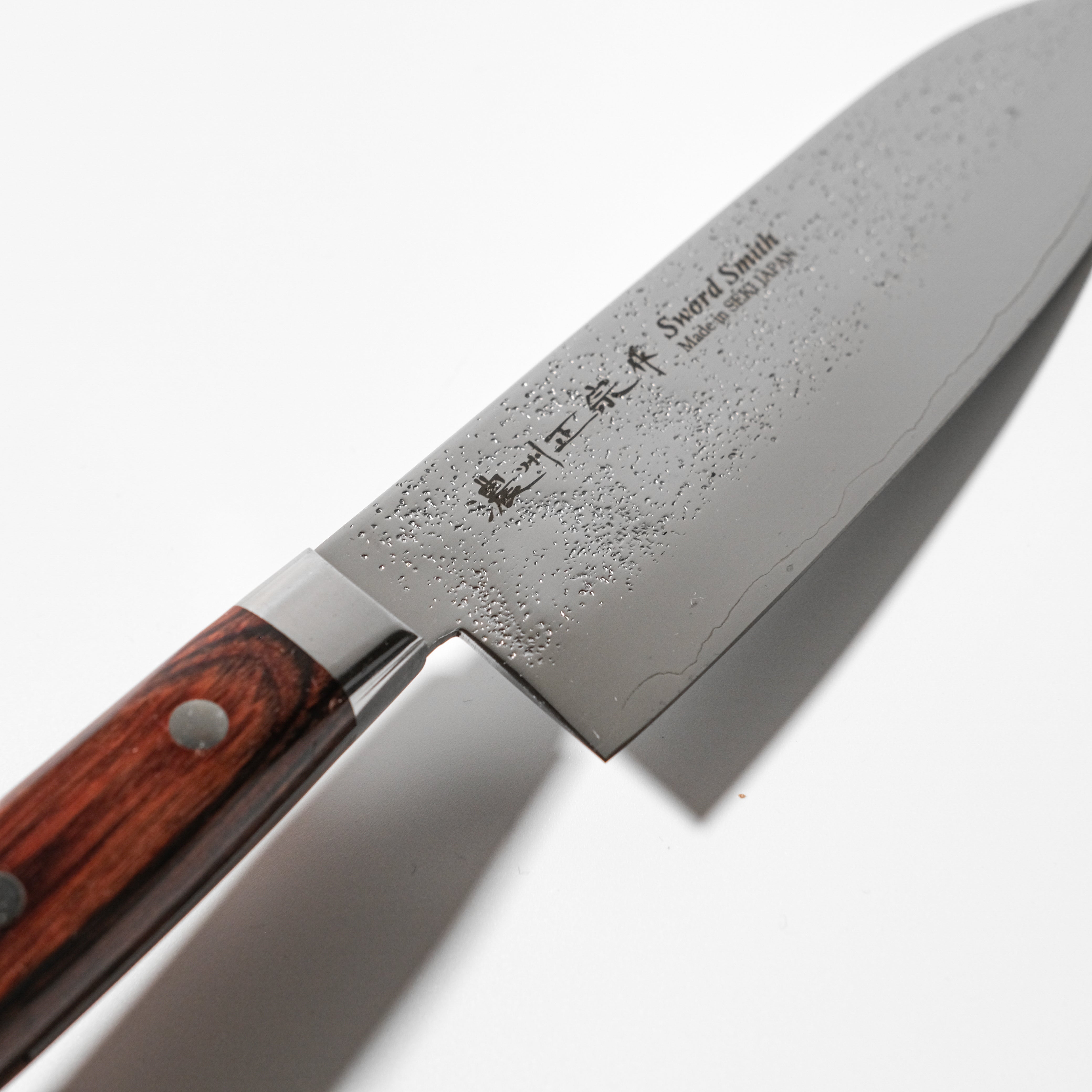 Nōshū Masamune Warikomi Steel Santoku Knife – Nashiji 8A (Brown Handle)