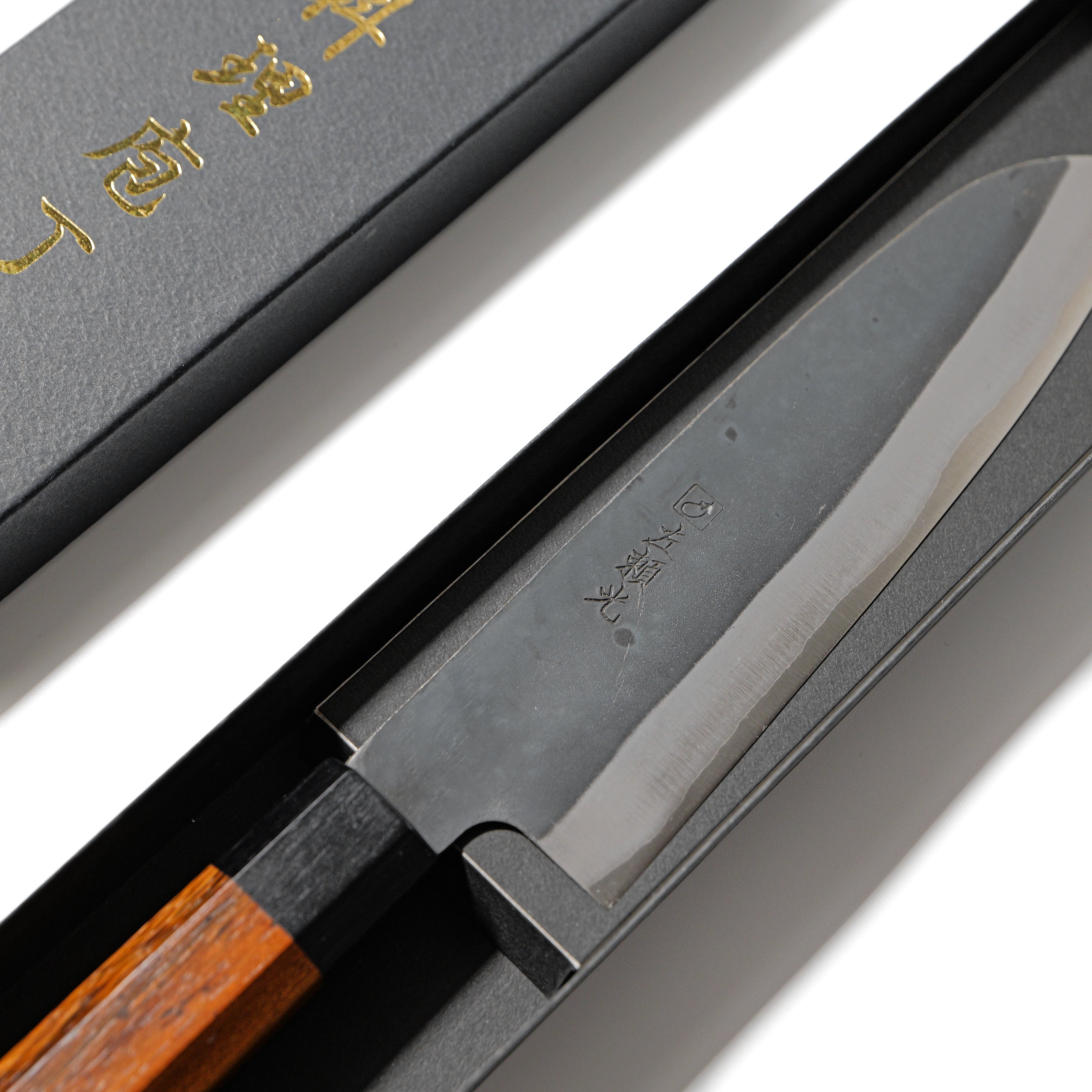 Hidariyorimitsu Aogami #1 Black Santoku Knife (190mm, Ironwood Handle)