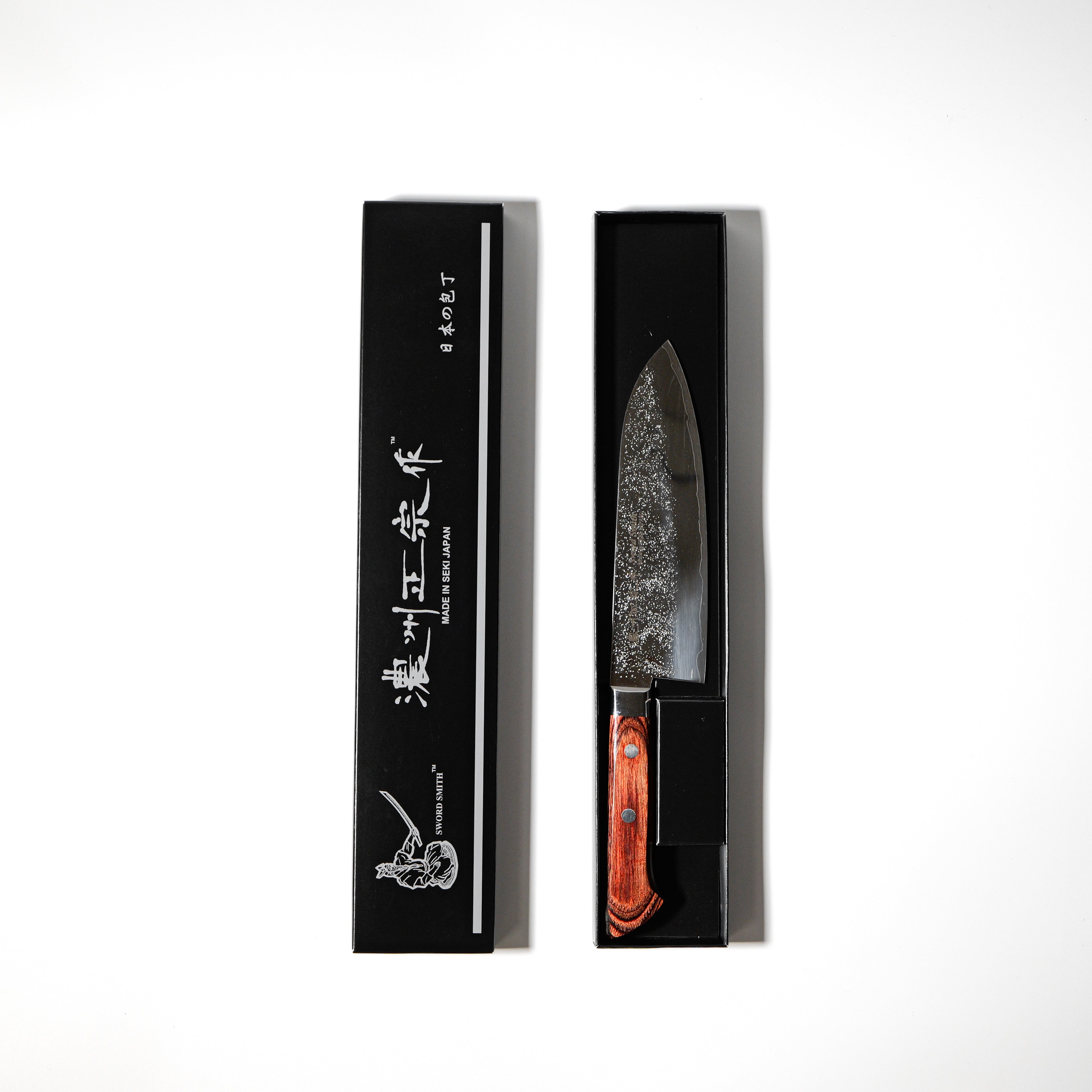 Nōshū Masamune Warikomi Steel Santoku Knife – Nashiji 8A (Brown Handle)