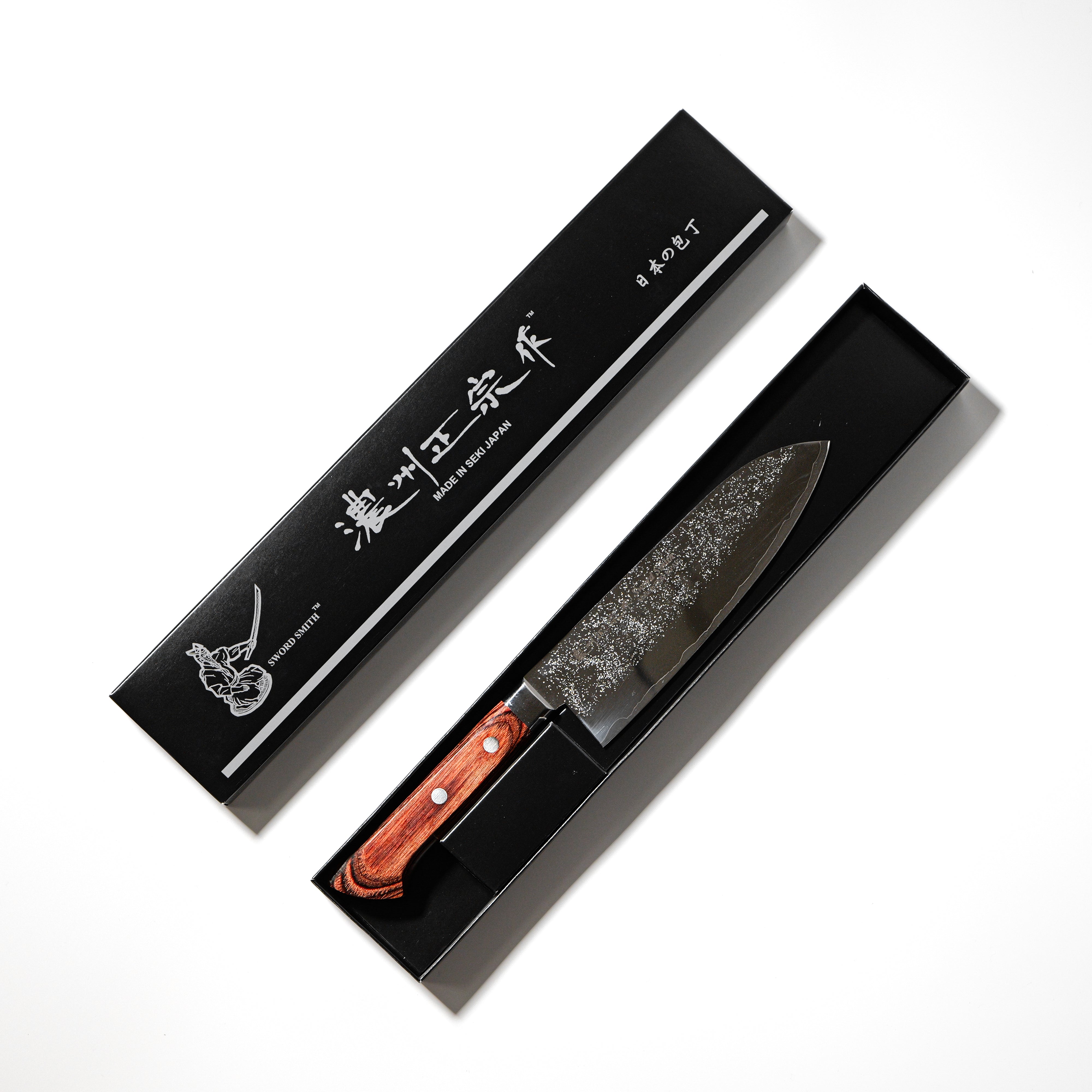 Nōshū Masamune Warikomi Steel Santoku Knife – Nashiji 8A (Brown Handle