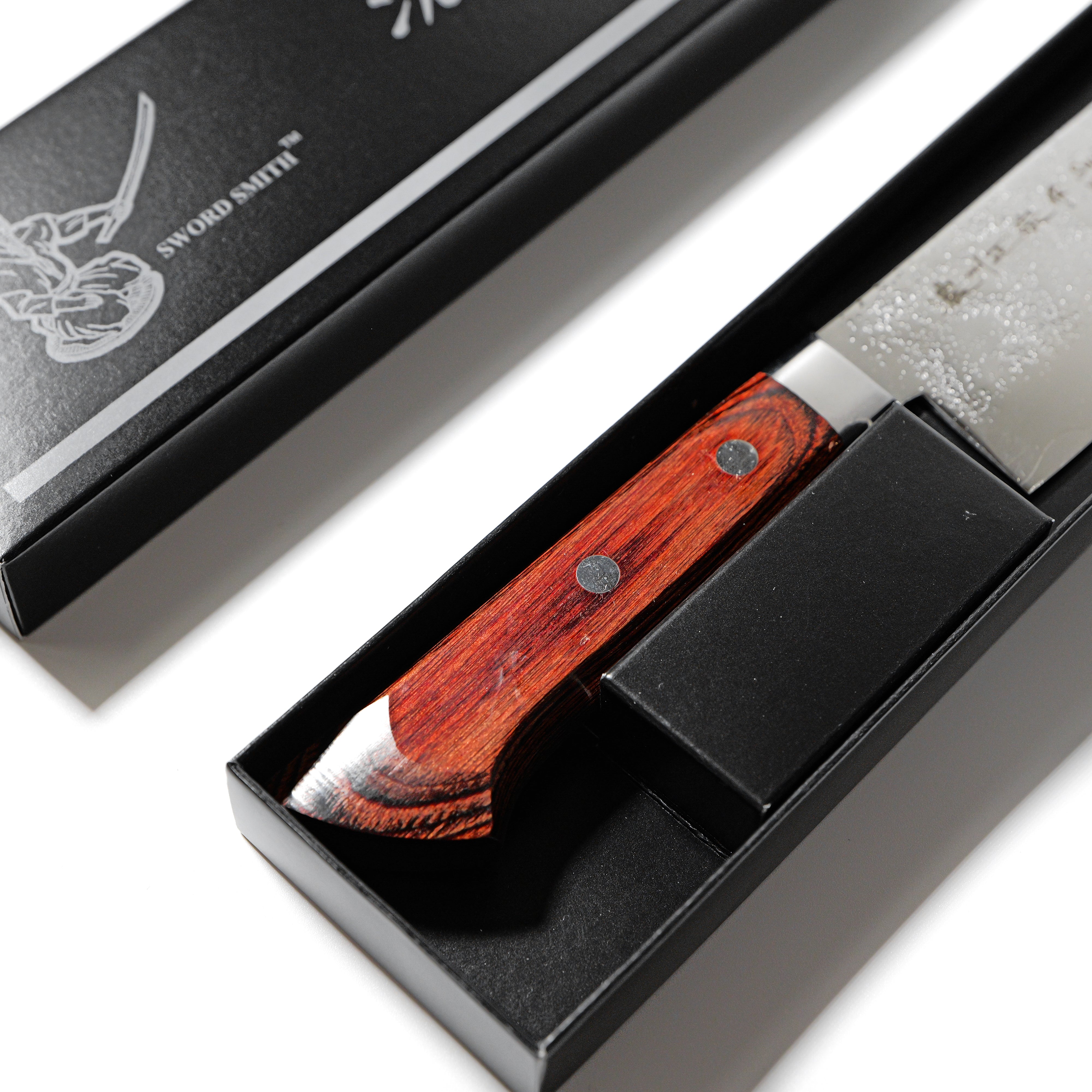 Nōshū Masamune Warikomi Steel Santoku Knife – Nashiji 8A (Brown Handle)